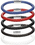LOLIAS 5 Pcs 6MM Leather Bracelets for Men Women Braided Rope Bracelets Magnetic Clasp 7.5 In