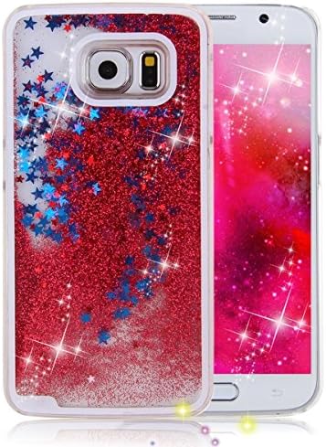 Xelcoy® Bling Sparkle Glitter Stars Dynamic Liquid Quicksand Clear Case Cover Frame for Samsung Galaxy S7 Edge - Red