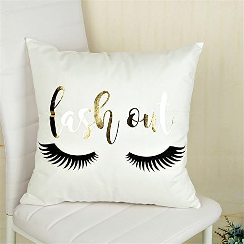 Flannel Throw Pillow Cover Case-18" X 18" Standard Square Gold Lash Decorative Sofa Cushion Cover Couch Pillow with Zipper (1, White 3)