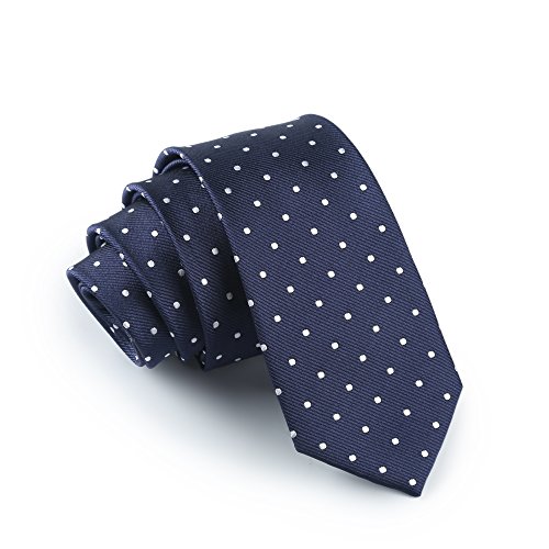 Elviros Men's Eco-friendly Fashion Polka Dot Slim Tie 2.4'' [6cm] Blue