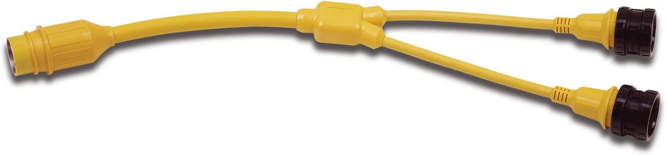 Marinco 153AY Marine Electrical Shore Power Y Adapter (50-Amp 125/250-Volt Locking Male to Double 30-Amp 125-Volt Locking Female with Sealing Collar System, Yellow) : Boating Shore Power Adapters : Sports & Outdoors