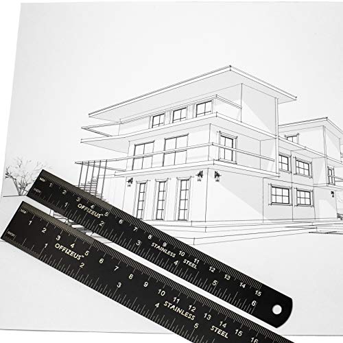 Metal Ruler 12/6 Inch Set - Stainless Steel Straight Edge Rulers - Flexible Laser Etched Scales with Centimeters and Inches - Best Drafting Tool for School & Office - Makes A Great Gift for Student