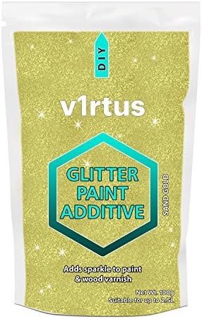 v1rtus Sand Gold Glitter Paint Crystal Additive 100g for Emulsion Paint - for use with Interior/Exterior Wall, Ceiling, Wood, Metal, Varnish, Dead Flat, Matt, Soft Sheen or Silk Paints