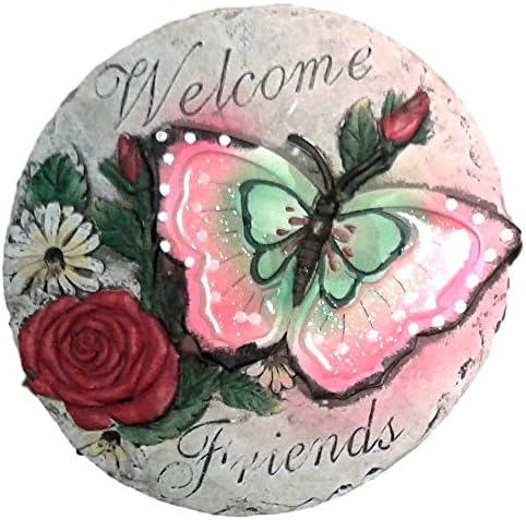 Large Garden Stepping Stones With Saying and Sparkly Butterfly Welcome/Love (Welcome Friends)
