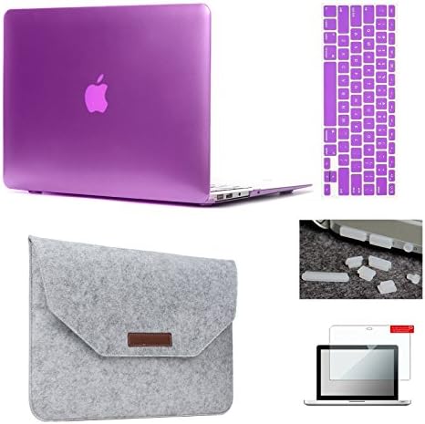 MacBook Air 13" Case &amp; Sleeve[5 in 1 Bundle], Keyrun Plastic Hardshell Case Bundle with Felt Sleeve,Screen Protector,Keyboard Cover &amp; Dust Plug for MacBook Air 13-inch A1369/A1466 - Metallic Purple