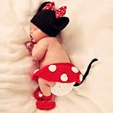 Towall 1 Set Vivid Lovely Minnie Hat+Skirt+Shoes Crochet Knit Photo Prop Costume For Girl Infant Baby