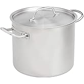 Amazon Basics 12 Quarts Stainless Steel Aluminum-Clad Stock Pot with Cover, Induction Compatible, Dishwasher Safe, Oven Safe, Even Heating, Soup and Pasta Pot