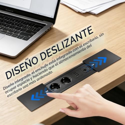 Aluminium Recessed Table Plug, Retractable Socket Outlet with 2 Sockets, 2 USB Ports and Type C+HDMI+Cat 6, 250V/16A Recessed Power Strip for Desks, Work Tables, Dining Tables