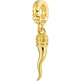 Bolenvi Gold Horn Italian Omni Clip On Open Clasp Pendant, 925 Sterling Silver, 14K Gold Plating, Compatible with Pandora Charm Bracelets, Necklaces, and DIY Jewelry, Pendant Charms for Jewelry Making