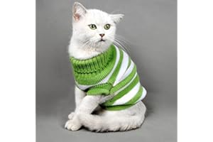 EVURSUA Striped Cat Sweaters Kitty Sweater for Cats Knitwear,Small Dogs Kitten Clothes Male and Female,High Stretch,Soft,Warm (S, Green)