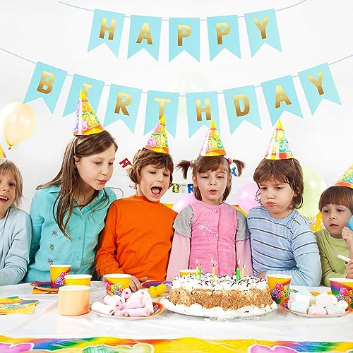 Waenerec Blue Happy Birthday Banner - Paper Bunting Garland, 13 Flags On 2 Ribbons, Party Decorations