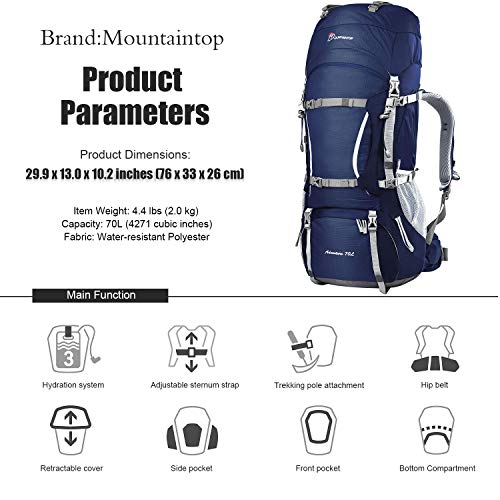 Mountaintop 70L/75L Internal Frame Hiking Backpack Pricepulse