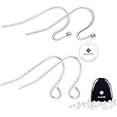 Sterling Silver Earring Hooks Hypoallergenic 100Pcs Ball Dot Ear Wires + Fish Hooks Jewelry Making Supplies Findings with 100Pcs Clear Rubber Earring Backs for DIY Jewelry