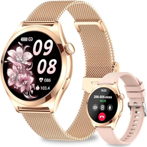 Women's Smart Watch with Bluetooth Calls, 1.27 Inch Smartwatch with Pedometer/Heart Rate Monitor/Sleep Monitor, 100+ Sports Modes Smart Watch, IP68 Activity Bracelet for Android iOS, Rose Gold
