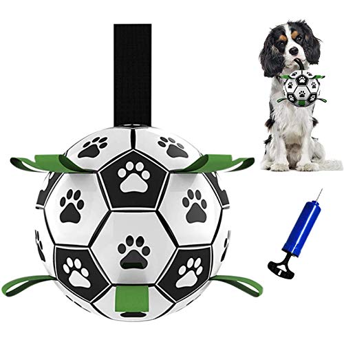 TIRTI Upgrade Dog Soccer Ball with Grab Tabs, Interactive Football Puppy Balls for Small