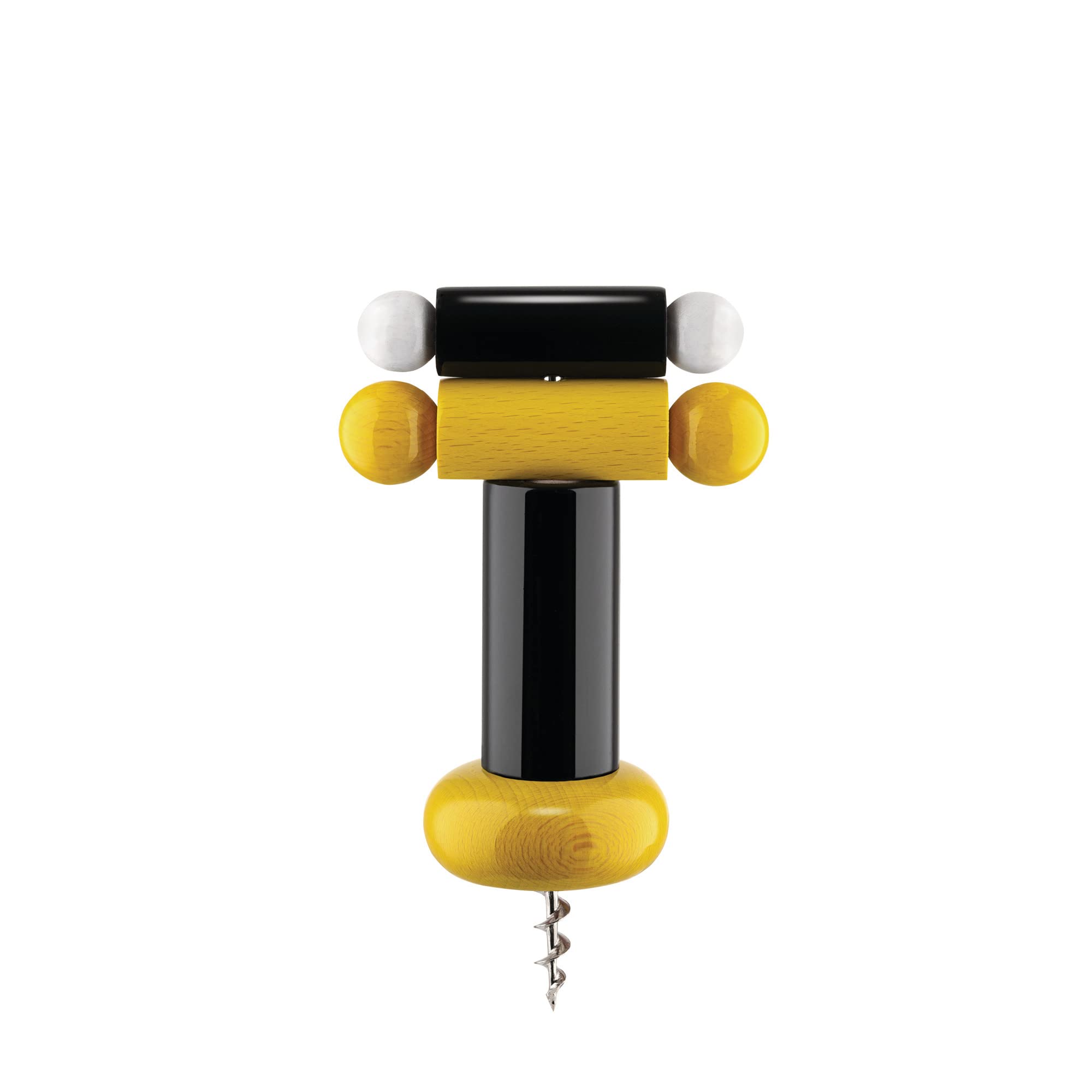 Alessi un Brindisi Disegnato ad Arte ES17 1 - Design Corkscrew in Beech Wood, Black, Yellow and White