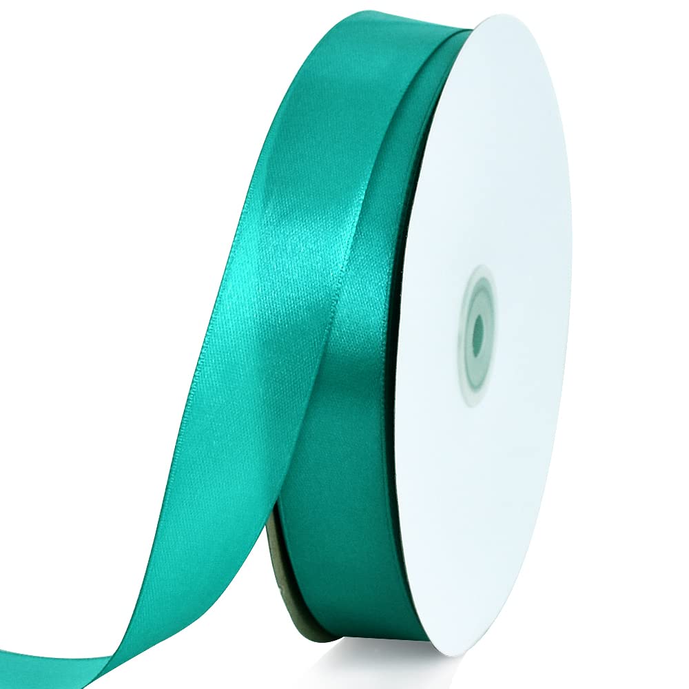 TONIFUL 1 Inch x 100yds Teal Blue Satin Ribbon, Thin Solid Color Satin Ribbon for Gift Wrapping, Crafts, Hair Bows Making, Wedding Party Decoration, Invitation Cards, Floral Bouquets