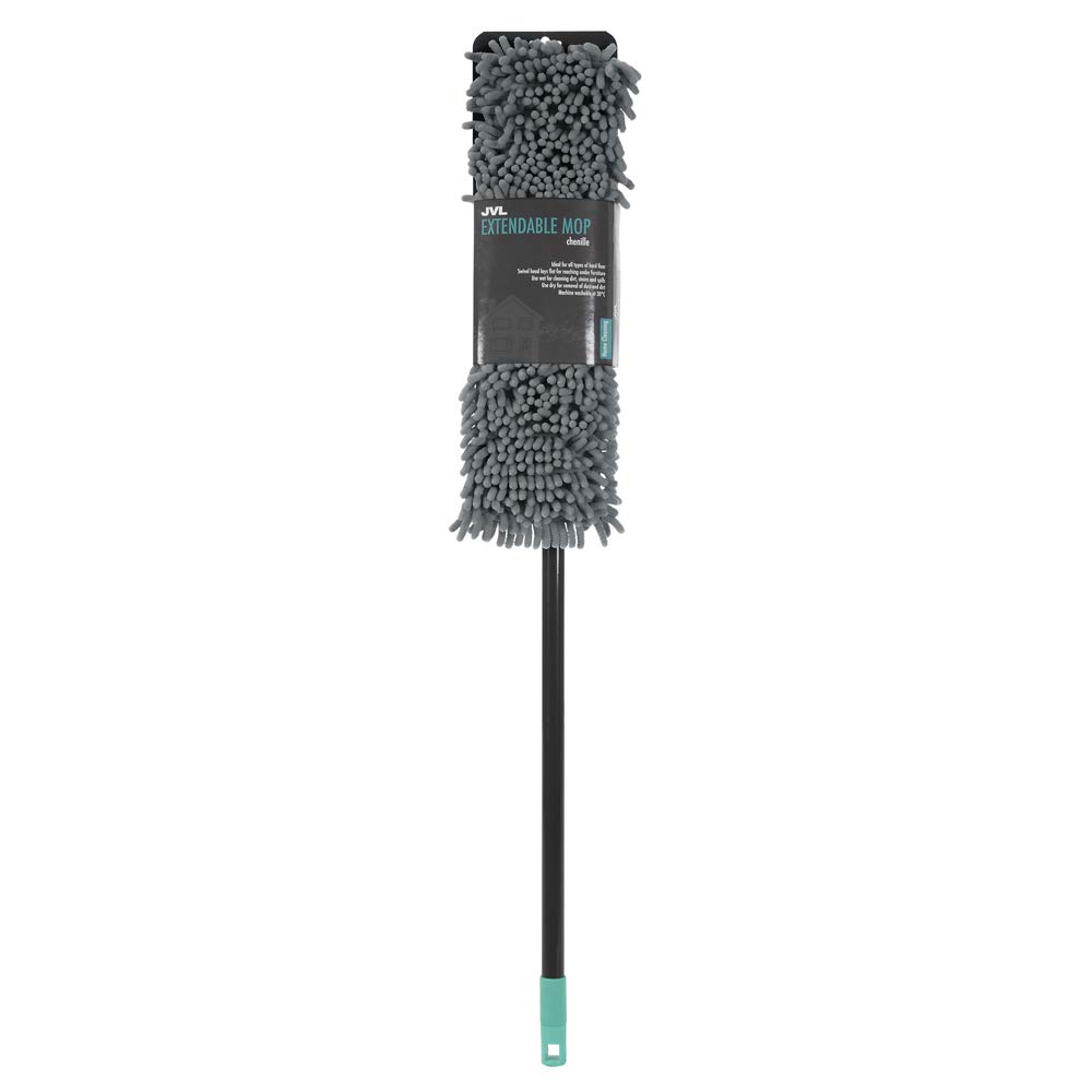 JVL 20-033GY Super-Absorbent Chenille Extendable Flat Floor Mop, Grey/Turquoise