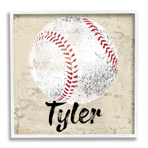 Stupell Industries Vintage Rustic Baseball Personalized Framed Giclee Art by Pe…