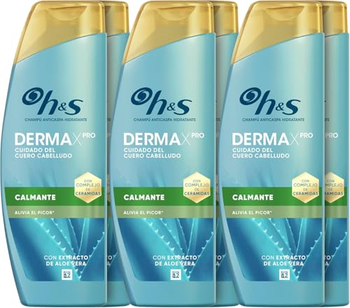 H&S DermaXPro Calmante Champú Anticaspa 300ml con Extracto de Aloe Vera y Complejo de Ceramida. Alivia el Cuero Cabelludo Seco, Pack x 6.