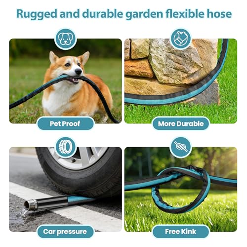 VERDOW Garden Hose Water Hose 100ft Lightweight Flexible, Kink-Free Outdoor 3/4" Rustproof Metal Fittings, 10-Pattern 360° Rotating Spray Nozzle for Yard Lawn Car Wash