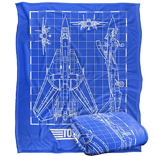 Top Gun Deken, 152 x 127 cm Plane Blueprint Silky Touch Super Zachte Sprei Deken