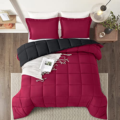 Homelike Moment Lightweight Comforter Set Queen Red Reversible All
