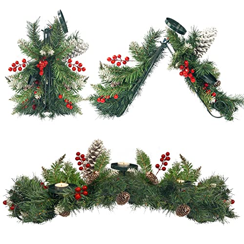 FUNPENY Christmas Centerpiece, Artificial 3 Candle Holders with Red