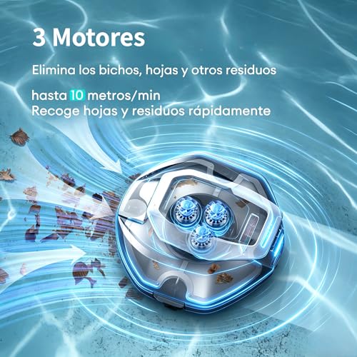Pooleco Cordless Pool Robot Vacuum Cleaner with Float, 3 Motors, App and Remote Control, Automatic Parking, Pick Up Without Gorge, Bottom Cleaning for All Types of Pools, 90 Min, 80 m2