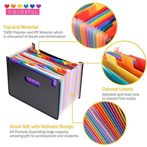 Expanding Accordion File Folder 24 Pockets, Alphabetical Expandable