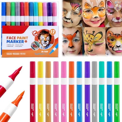 12 Colors Face Paint Set for Kids, Washable Non-Toxic Body Paint Kit ...