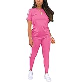 BNGPIKLY Women's 2 Piece Outfits Sweatsuit Summer Workout Striped Short Sleeve Long Sweatpants Casual Jogging Lounge Set