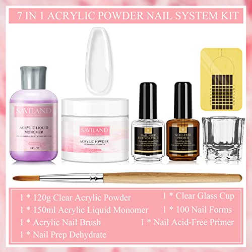Saviland Clear Acrylic Powder and Liquid Set Professional Acrylic Nail Kit with Acrylic Powder