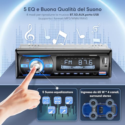 RDS Bluetooth 5.0 Car Radio with Handsfree, Wistrue Car Stereo Bluetooth with 2 USB/AUX/SD,1 DIN Car Radio Supports MP3/WMA/WAV Player, Compatible with iOS and Android