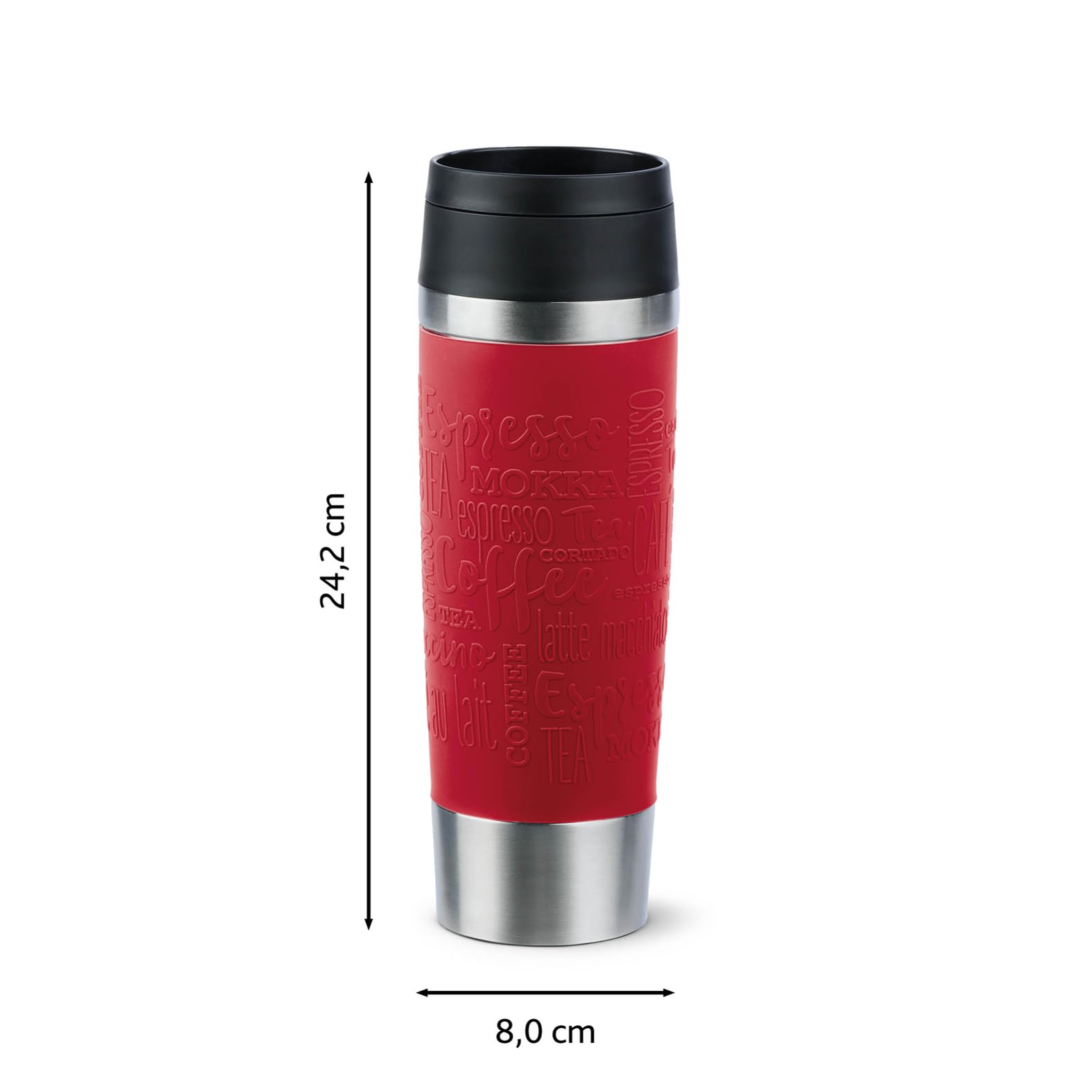 Emsa N20222 Travel Mug Classic Isolierbecher 0,5 Liter, neuer Komfort-Schraubverschluss, Edelstahl, 6h heiß und 12h kalt, 100% dicht, spülmaschinenfest, 360°-Trinköffnung, Dunkelrot 9
