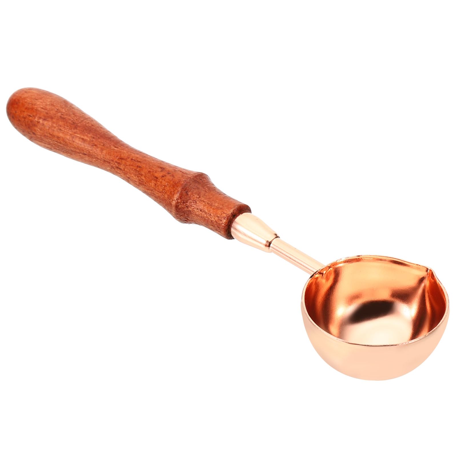 PATIKIL 4.6" Wax Seal Spoon, Wax Sealing Melting Spoon Brass Vintage Wooden Handle for Wax Seal Stamp Envelope Art Craft, Rose Gold Open Mouth