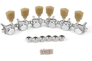 Demusea MAG-601 Guitar Machine Head 3L+3R Vintage deluxe locking tuners machine tuning key machine pegs plastic keystone buttons for electric or acoustic guitars (Chrome,3L+3R)