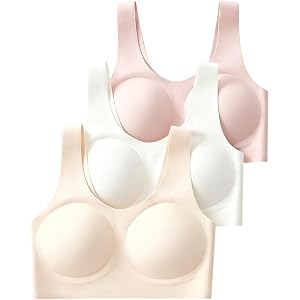 Girlhoney Training Bras for Girls 7-16 Breathable Seamless Bra with Wide Shoulder Straps & Fixed Pads Multipack for Teens