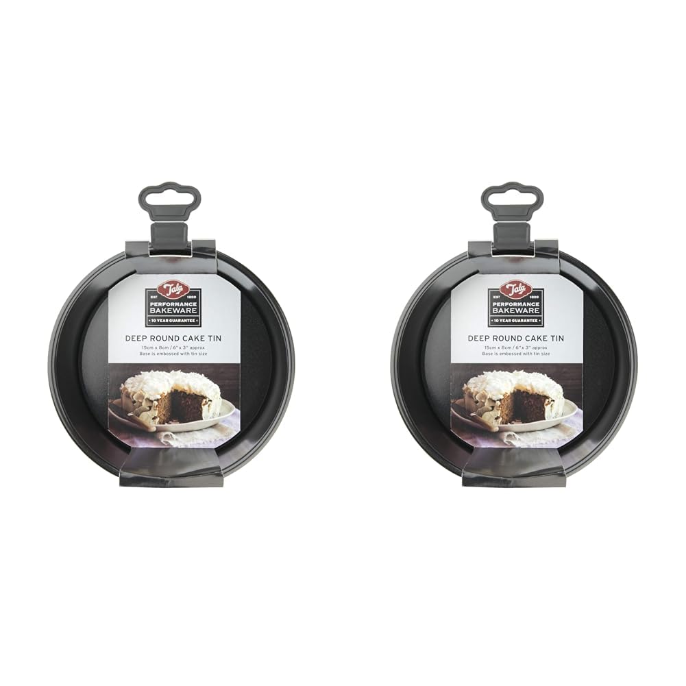 Tala Performance, Loose Base Round Deep Cake Tin, Professional Gauge Carbon Steel with Eclipse Non-Stick Coating, 15 cm / 6" Cake Pan; Ideal for Cakes, and Celebration Bakes, Black (Pack of 2)