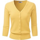 danibe Women's 3/4 Sleeve V-Neck Button Down Knit Sweater Soft Cardigan (S-XXL)