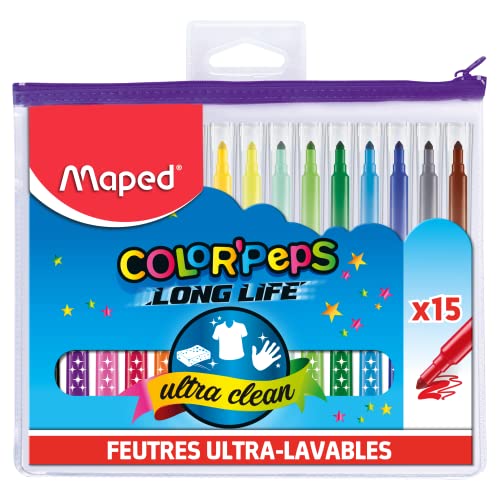 Maped Pennarelli Lavabili con Astuccio 15x, Color'Peps Long Life