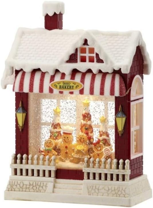 Snow Globes - Regency International Gingerbread Shop Water Globe, 10 inches, Multi-Color, USB or Battery Operated with Timer, Led Lights