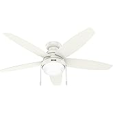 Hunter 52 inch Indoor Ceiling Fan with LED Light - White Ceiling Fan with Pull Chain, For Bedroom, Living Room, or Kitchen, L