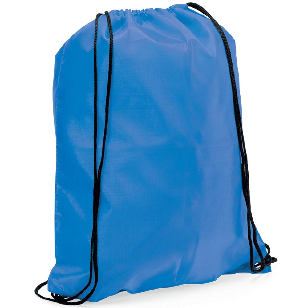 eBuyGB Pack of 10 Children's Nylon Drawstring Rucksack Bags, Light Blue