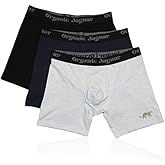 Organic Jaguar Boxer Brief for Men, 3 Pack, Small, 100% Organic Cotton Mens Underwear, Sustainably Sourced, Soft, Lightweight, Breathable Fabric with Elastic Waistband, Black/Grey/Blue