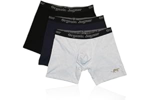Organic Jaguar Boxers Briefs for Men, 3 Pack, 100% Cotton, Sustainable, Soft, Lightweight, Breathable, Black/Grey/Blue