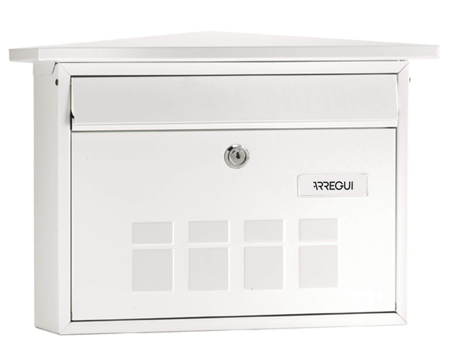 ARREGUI Deco E5701 Galvanised Steel Letterbox, Size M (DIN A4 Post), Horizontal Wall Letter Box for Outdoor Use, Post Box for Outdoor Use with Name Plate and Flap in White