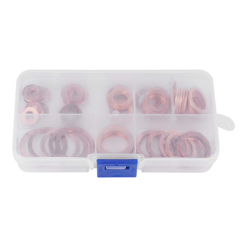Hilitand 80 Pcs Assorted Solid Copper Sump Plug Assorted Washers Metal Kit Garage Engine Set with Box (80pcs 8 Sizes)