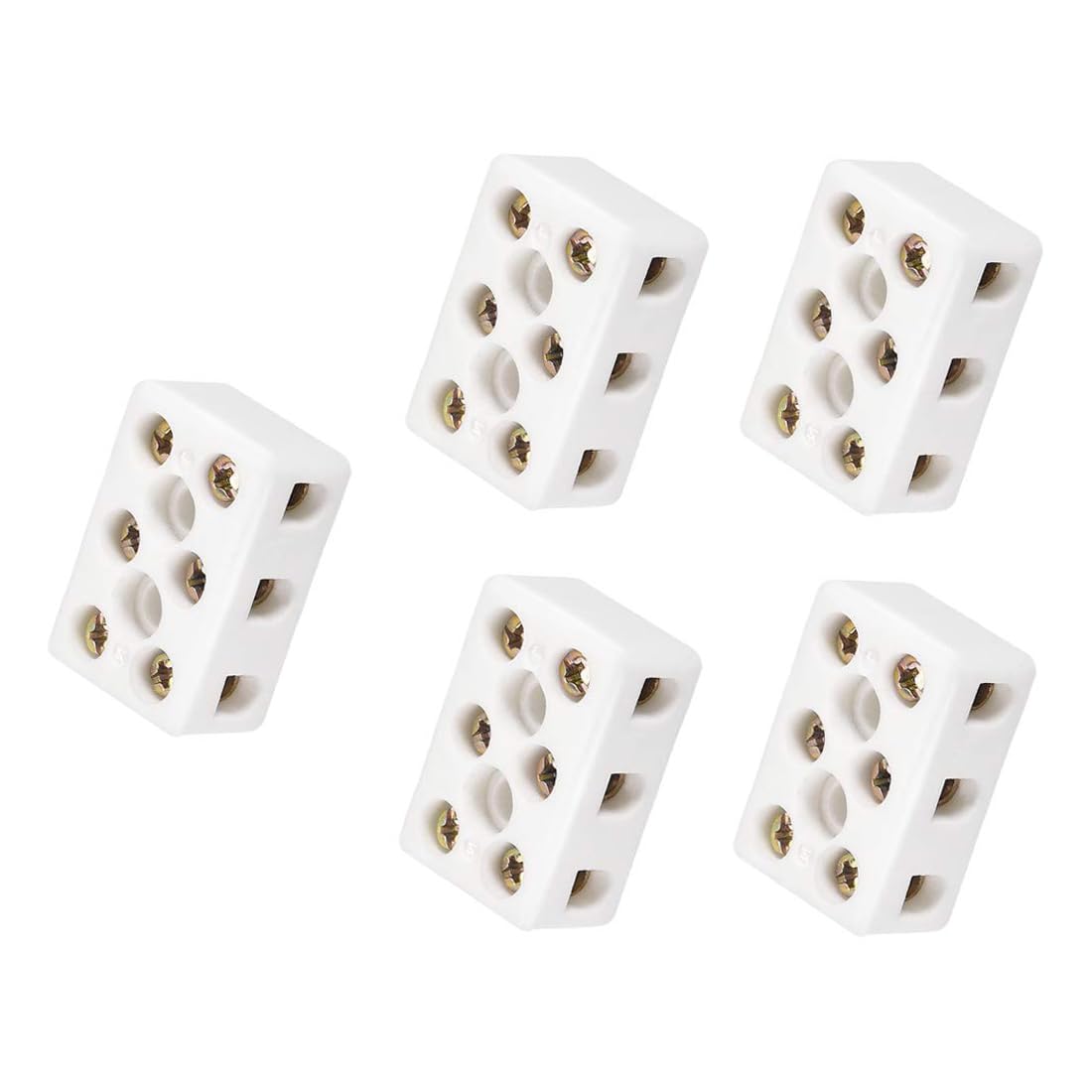 MACHSWON3 Way 8 Hole Ceramics Terminal Blocks,Ceramic Connector Block for Electrical Wire Cable,21.5x19.5x14.2mm,5pcs