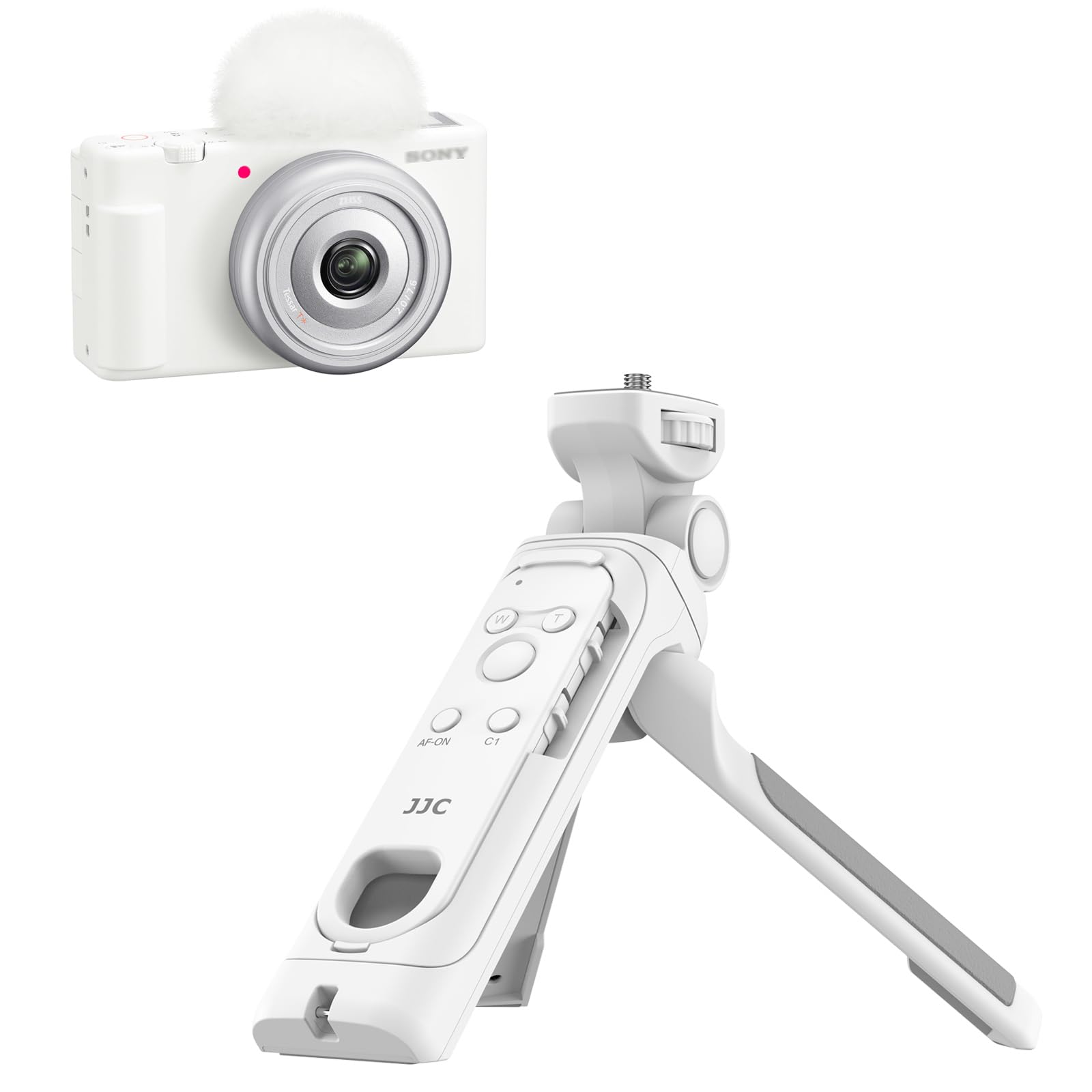 JJC Video Shooting Grip with Bluetooth Wireless Remote for Sony ZV-1II, ZV-1F, ZV-E1, ZV-E10, A6100 Vlogging Live Streaming Selfie Mini Tripod - 360° Pan Range (White)
